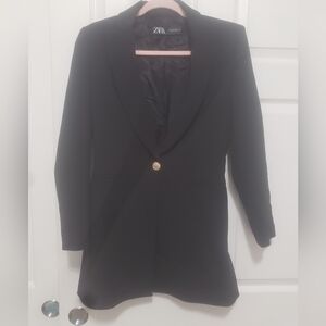 Zara Black Long Blazer with Gold Button
